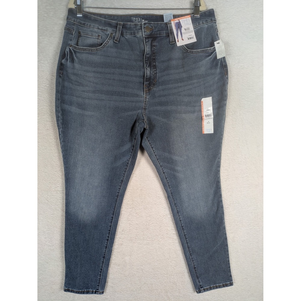NEW Time and Tru High Rise Curvy Skinny Jeans Women's 16 Short Blue Medium Wash